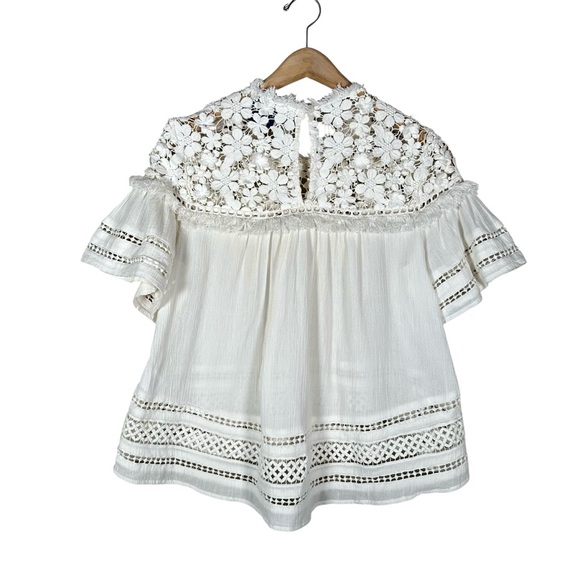 SEA NEW YORK Figgy Floral Appliqué Lace Trim Gauze Blouse - Picture 2 of 11